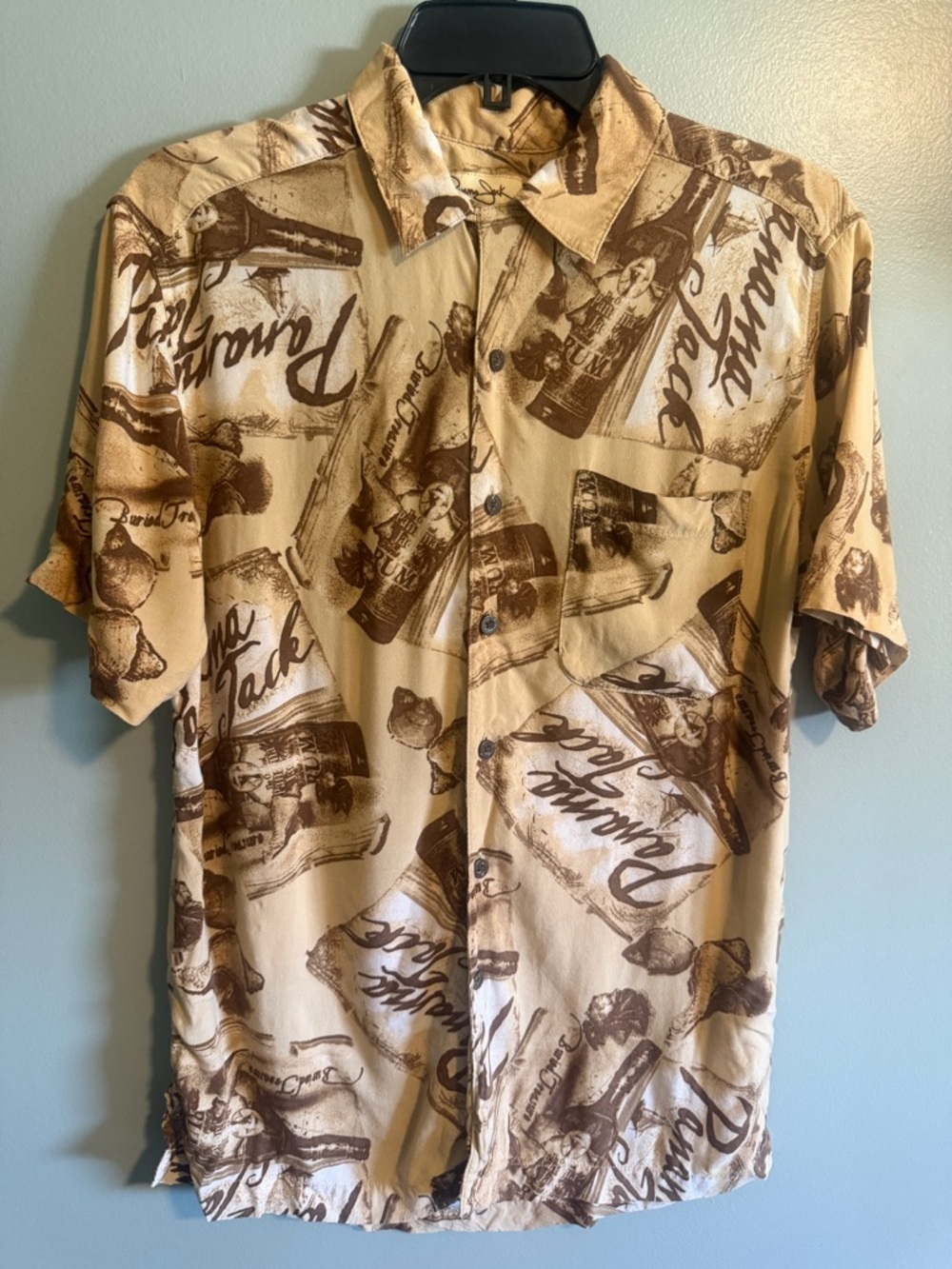 Panama Jack Men's Rum Graphic Tan and brown Short-Sleeve Button up Shirt Small